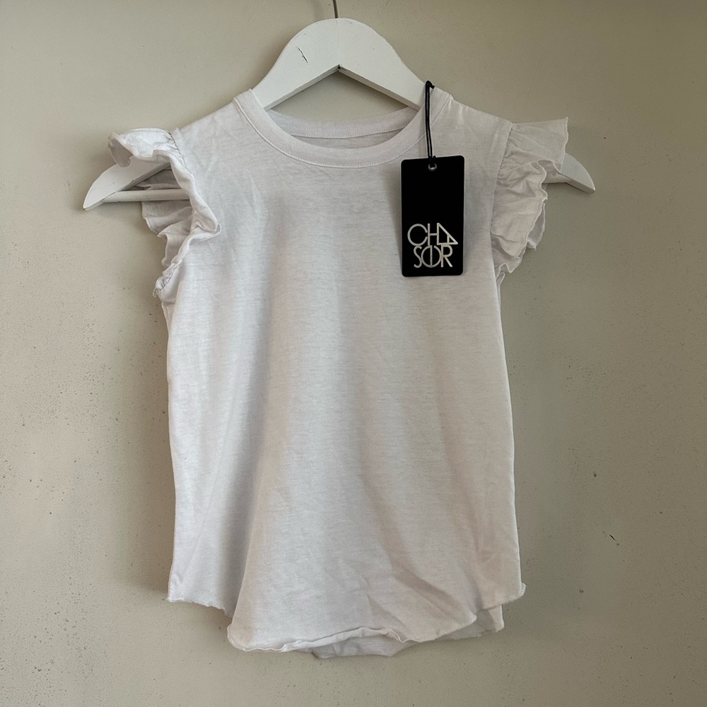 Chaser Girls White Ruffle Sleeve Top NWT
